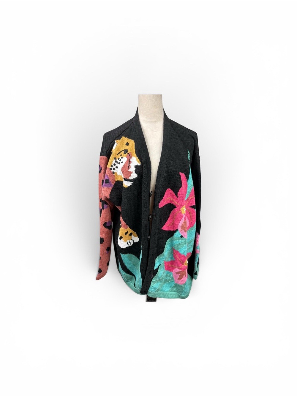 NWT Storybook Knits Black Floral & Leopard Print button up Cardigan size 2X